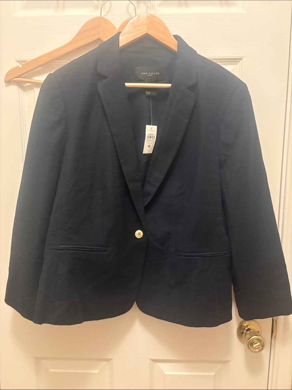 Ann Taylor Navy Single-Button Notch Lapel Blazer A098
